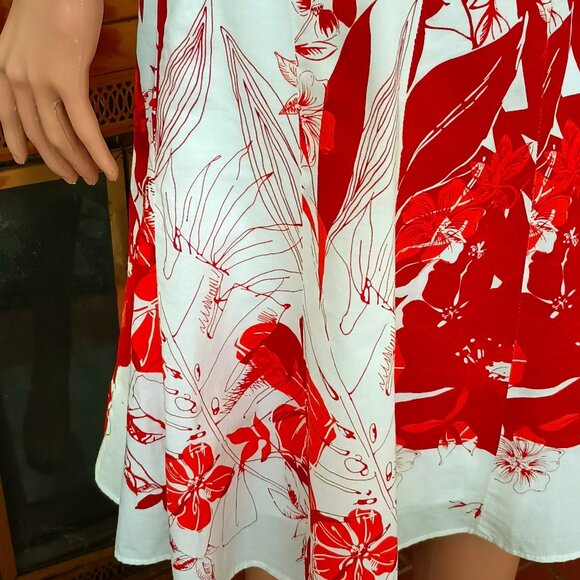 Tailor B Moss Vintage A-line Skirt 6 White Red Tropical Flower Lined Made in USA - Picture 5 of 7